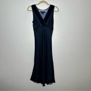 Vintage Y2K Silk Ice Blue Navy Midi Dress Bias Cut Express Size 5/6 Slip 90's